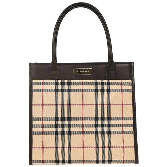 Burberry Beige Canvas Burberry Check Tote Handbag 177292 - Picture 1 of 10
